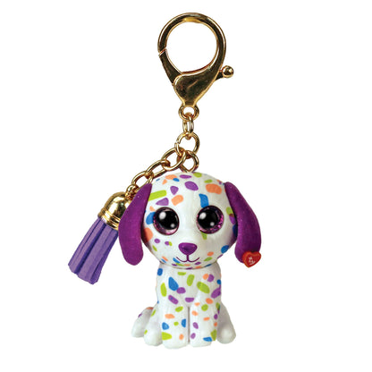 Ty - Anneau porte-clés Mini Boos Clips - Chien - Darling - Multicolore - Avec gland violet - Le porte-clés tendance inspiré des célèbres peluches aux yeux grands scintillants - 10 Cm - 25056