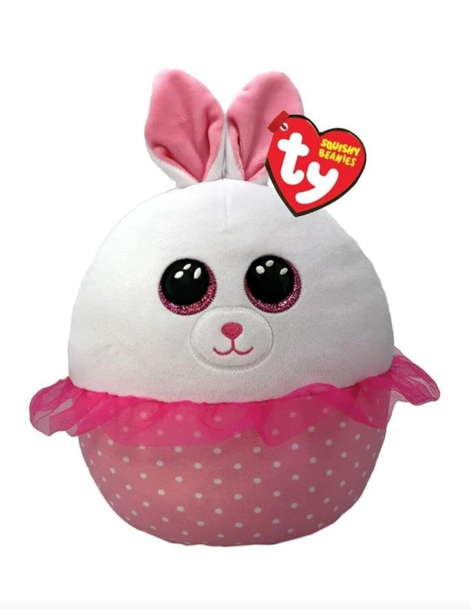 Ty Squishy Beanies Prim Il Coniglietto Pasquale, Morbido Cuscino di Peluche con Occhioni Rosa Glitter, Idea Regalo per Grandi e Piccini, Tutti da Collezionare 33 cm T39341
