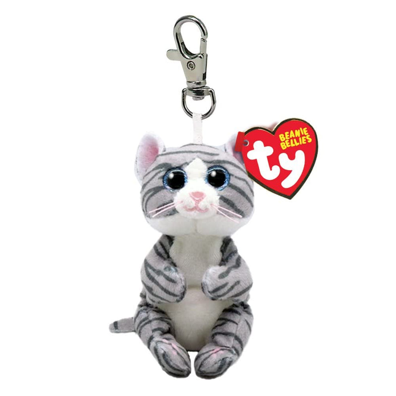 TY Beanie Bellies Clips Bague Porte-clés en Peluche, Mitzi Le Chaton avec Yeux Bleus Scintillants, Animaux en Peluche avec Ventre Doux 12 cm T43100