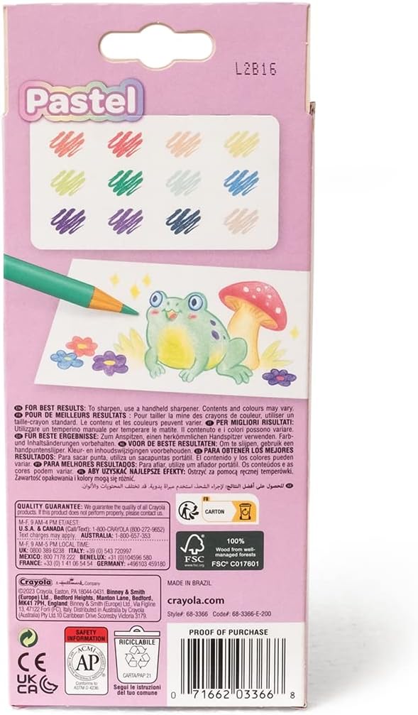 Crayola Pastel, Crayons de Couleur pour le Dessin, Pack de 12 pièces, pour l'École et le temps Libre, Couleurs Pastel, 68-3366