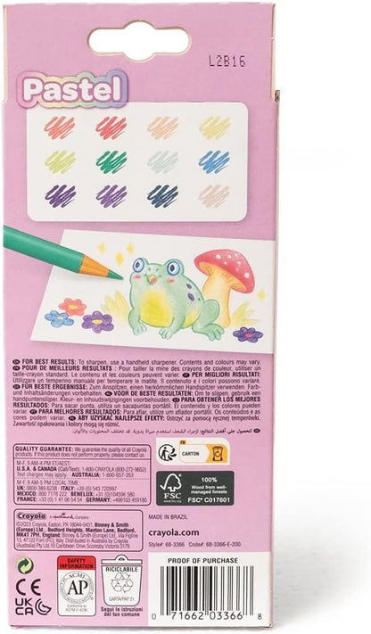 Crayola Pastel, Crayons de Couleur pour le Dessin, Pack de 12 pièces, pour l'École et le temps Libre, Couleurs Pastel, 68-3366