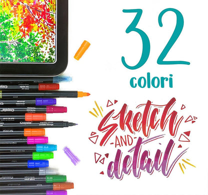 CRAYOLA - Signature 58-6512 16 Adult Marker Set for Drawing, Colouring and Painting, Double Tip (SuperTips and Fine Tip), in Decorated Deluxe Tin, Creative Activity and Gift