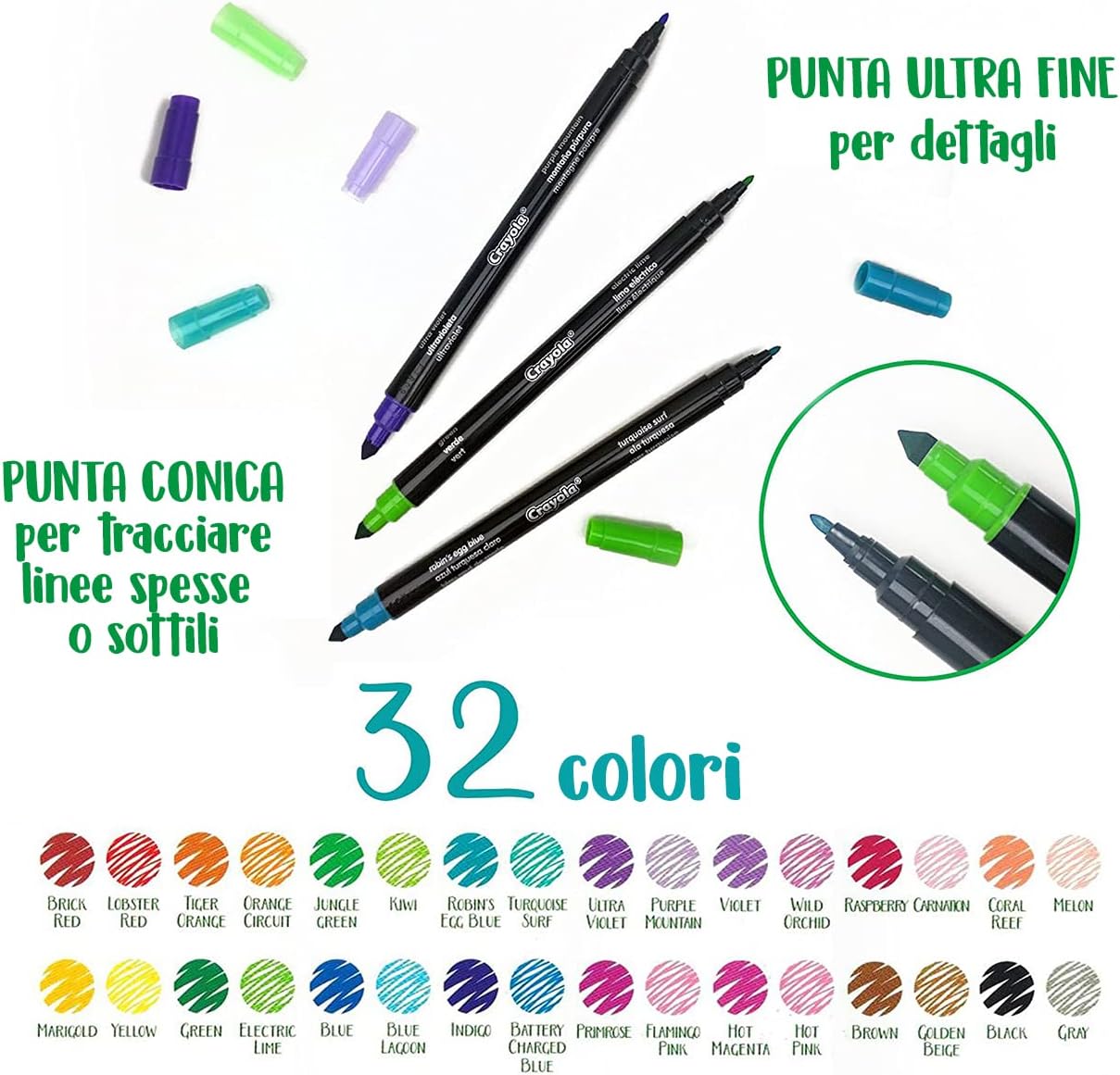 CRAYOLA - Signature 58-6512 16 Adult Marker Set for Drawing, Colouring and Painting, Double Tip (SuperTips and Fine Tip), in Decorated Deluxe Tin, Creative Activity and Gift