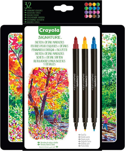 CRAYOLA - Signature 58-6512 16 Adult Marker Set for Drawing, Colouring and Painting, Double Tip (SuperTips and Fine Tip), in Decorated Deluxe Tin, Creative Activity and Gift