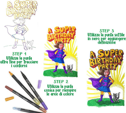 CRAYOLA - Signature 58-6512 16 Adult Marker Set for Drawing, Colouring and Painting, Double Tip (SuperTips and Fine Tip), in Decorated Deluxe Tin, Creative Activity and Gift
