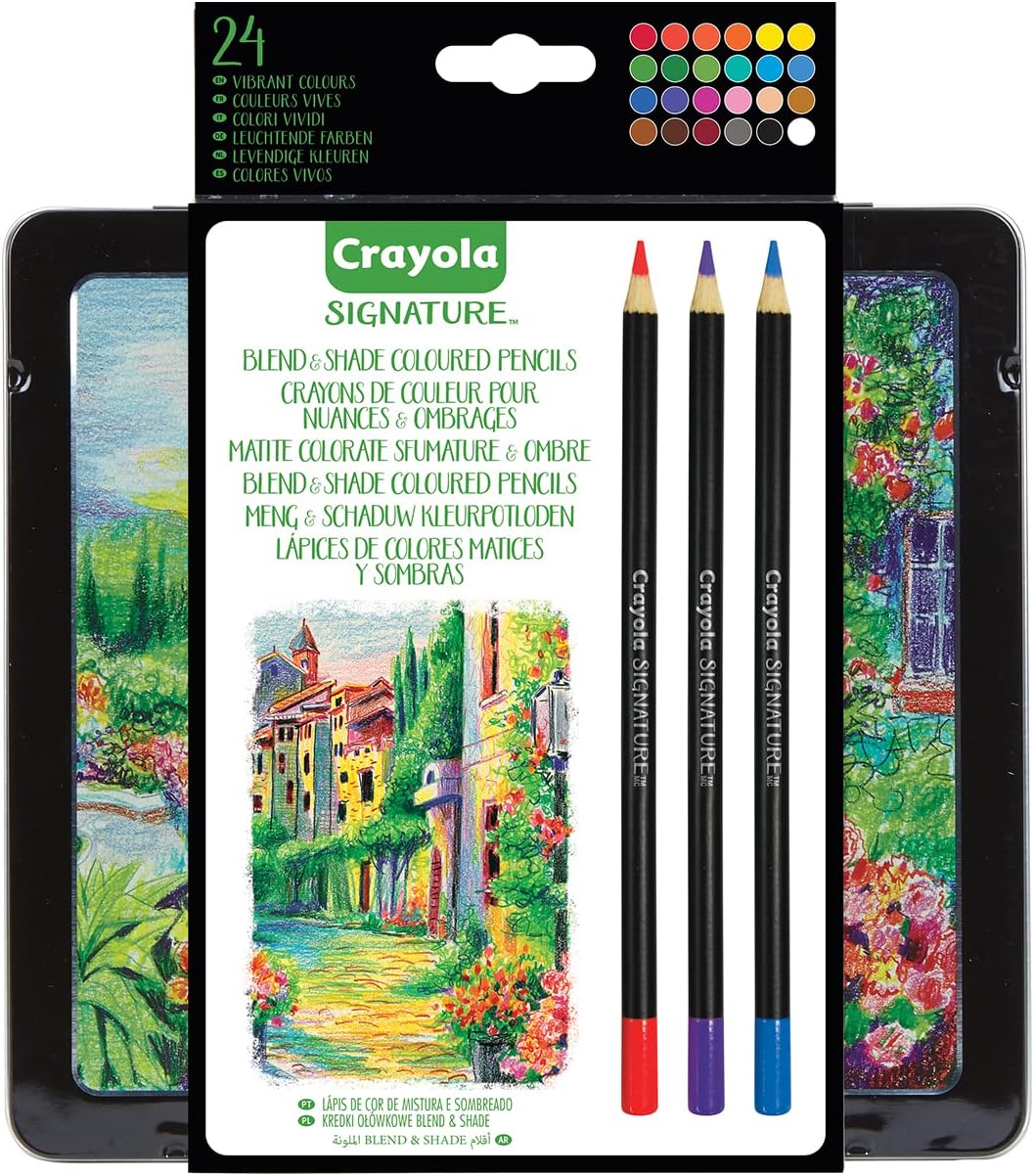 CRAYOLA - Signature, 24 colouring pencils shades and shadows, in decorated tin box, creative activity and gift, 68-2026