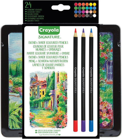 CRAYOLA - Signature, 24 colouring pencils shades and shadows, in decorated tin box, creative activity and gift, 68-2026
