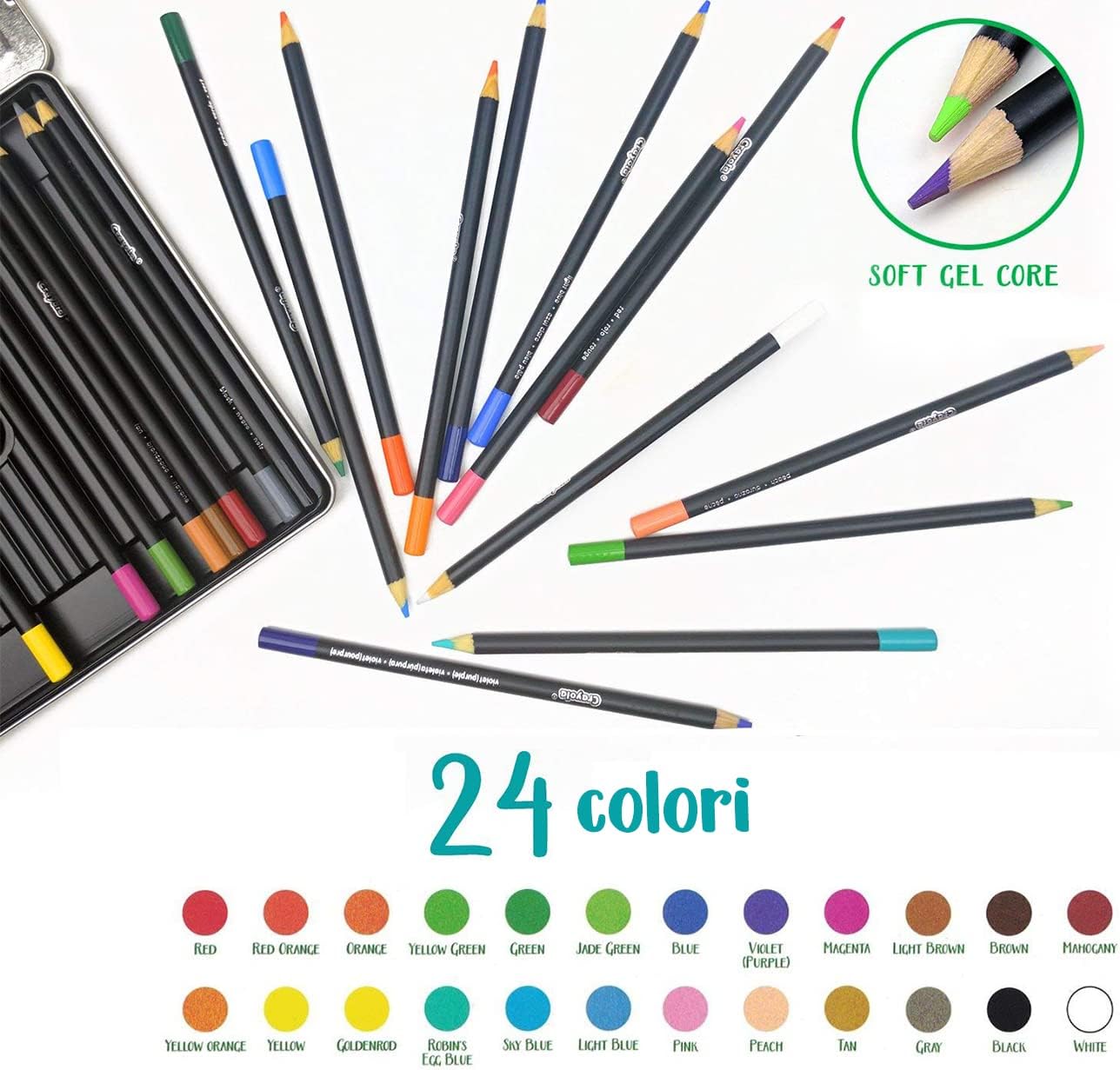 CRAYOLA - Signature, 24 colouring pencils shades and shadows, in decorated tin box, creative activity and gift, 68-2026
