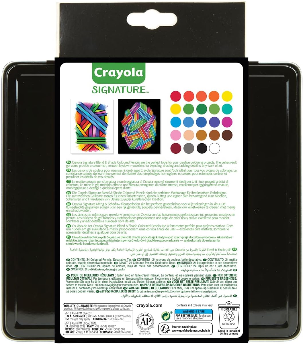 CRAYOLA - Signature, 24 colouring pencils shades and shadows, in decorated tin box, creative activity and gift, 68-2026