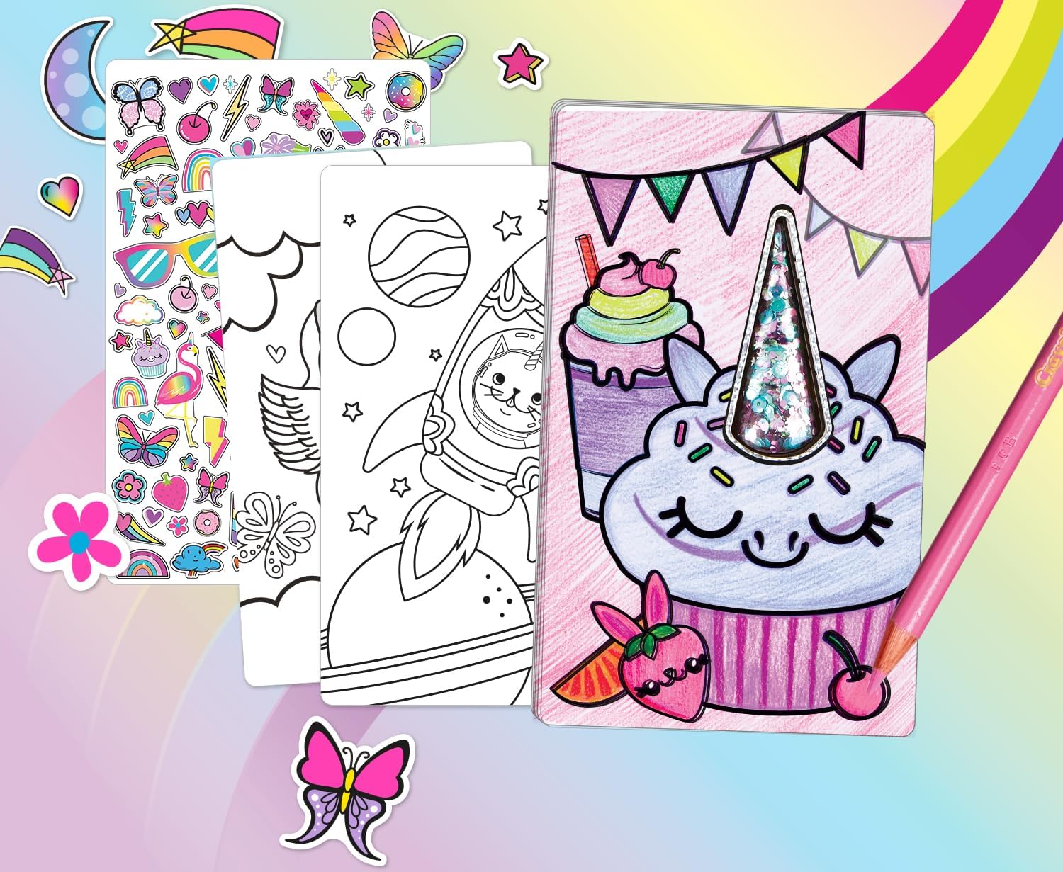 CRAYOLA Creations Unicorn Fantasy Set, Album with 20 Colouring Pages and 100 Stickers, Creative Activity for Children from 6 Years, 04-1174