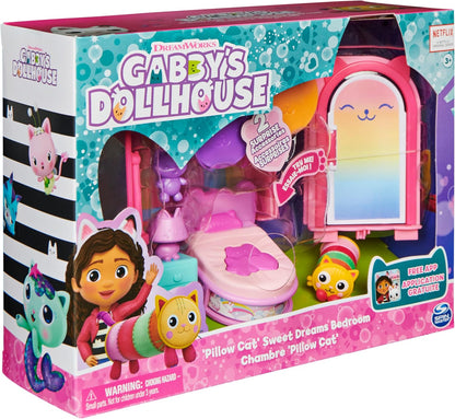 Gabby’s Dollhouse, Sweet Dreams Bedroom with Pillow Cat Figure and 3 Accessories, 3 Furniture Pieces and 2 Deliveries, Kids’ Toys for Ages 3 and above