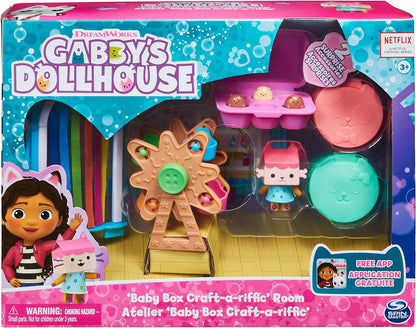 Gabby’s Dollhouse, Baby Box Craft-A-Riffic Room with Baby Box Cat Figure, Accessories, Furniture and Dollhouse Deliveries, Kids’ Toys for Ages 3 and up