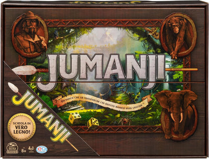 Spin Master Games Editrice Giochi, Jumanji, Jumanji Il Gioco da Tavolo in Legno, Formato Deluxe, Giochi da Tavola di Avventura per Famiglie e Amici, da 2 a 4 Giocatori, 8+ Anni