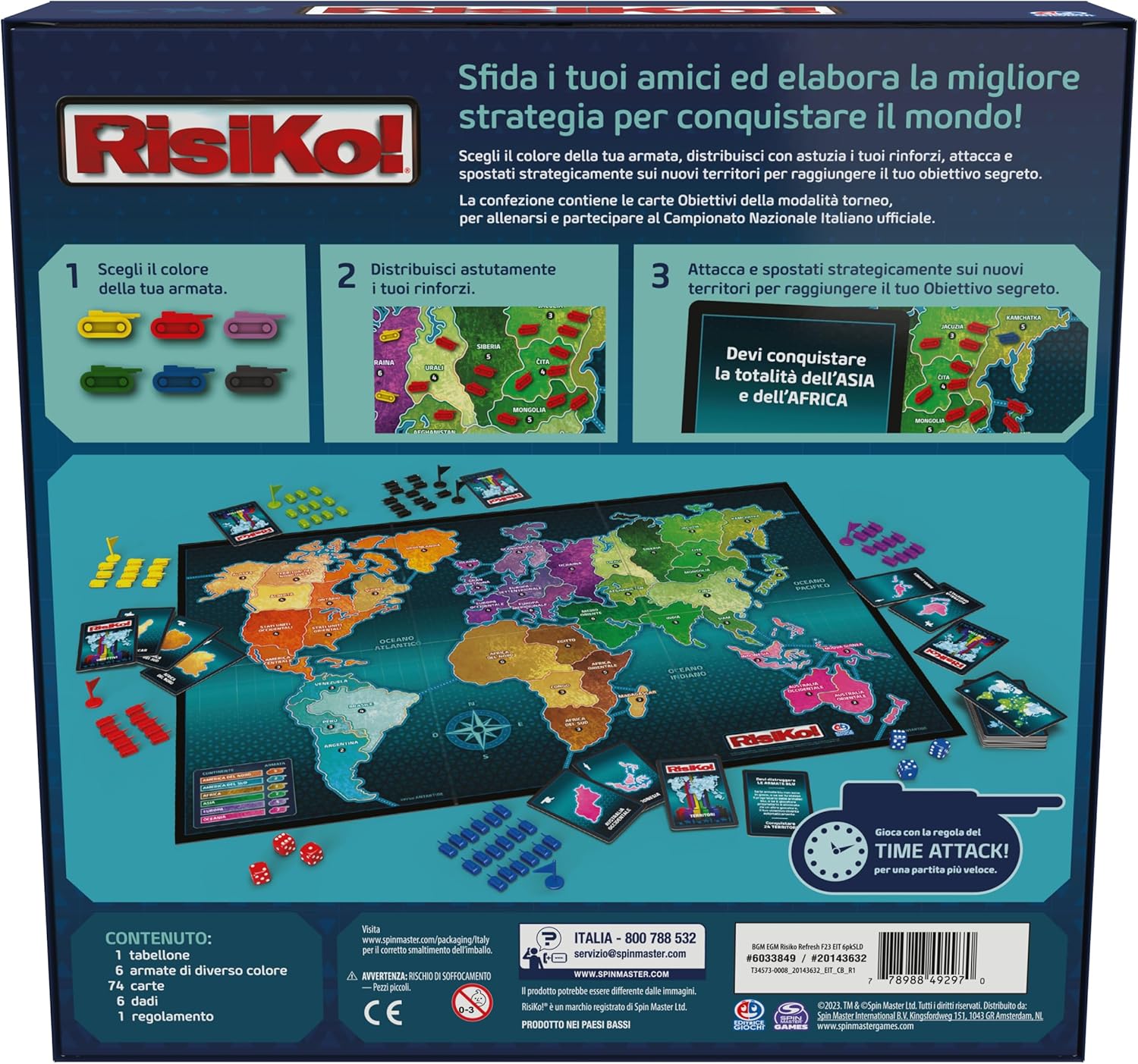 Spin Master Games, Editrice Spiele, Risiko, Boxspiele, Risico Classic Edition 2023, Gesellschaftsspiele und Strategie für Familie und Freunde, für Erwachsene und Kinder, von 3 bis 6 Spielern, ab