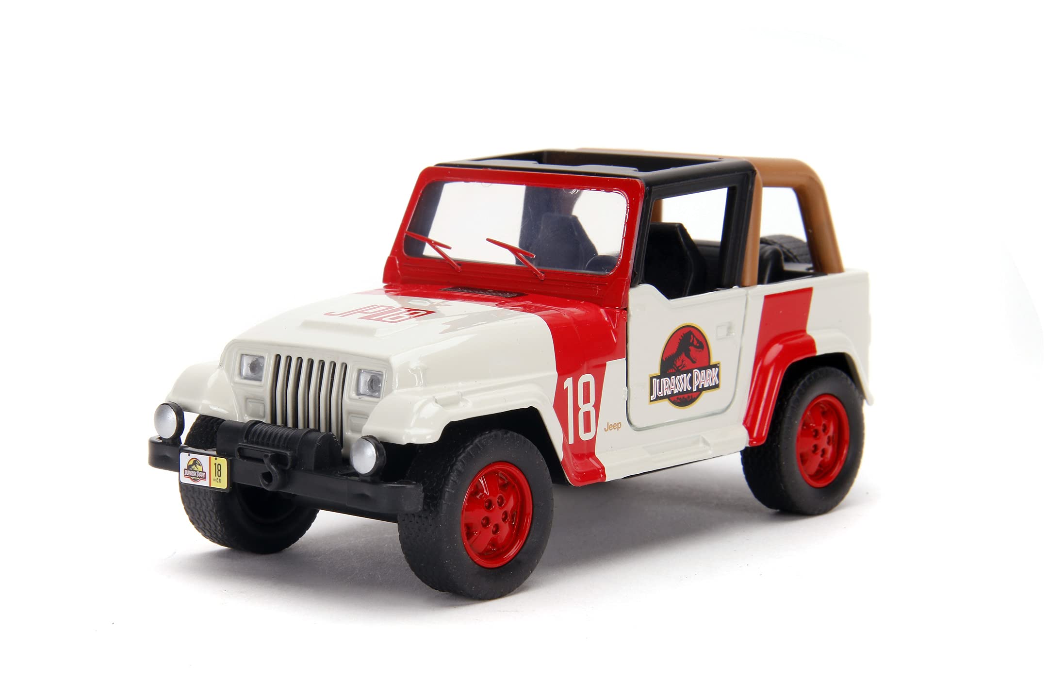 Jada Jurassic Park 1:32 Scale Jeep Wrangler in Quality Die-Cast Metal Open Doors for Children Ages 8, Multicolor (253252019
