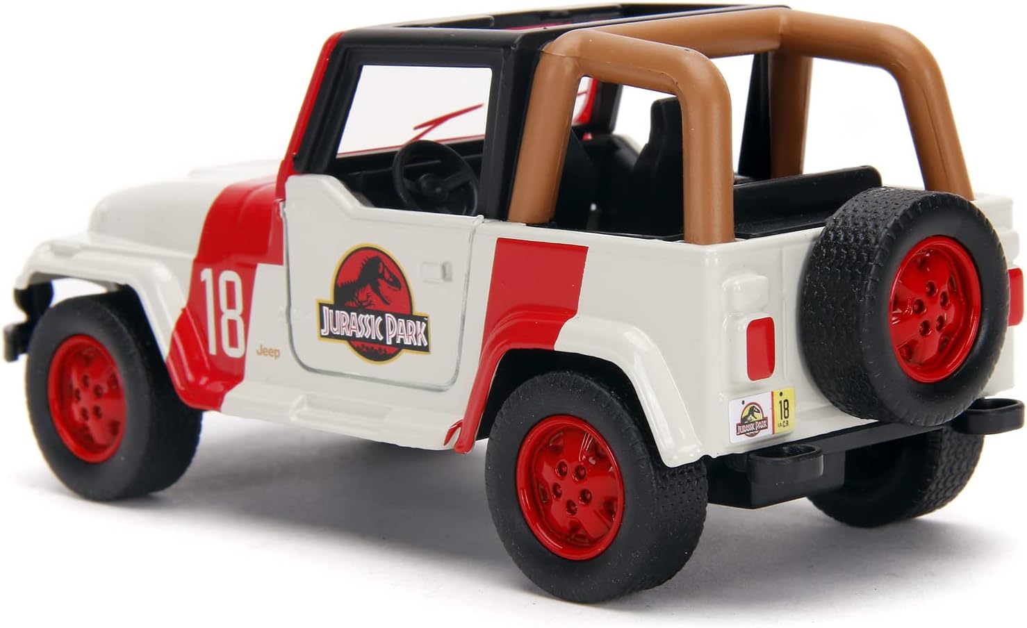 Jada Jurassic Park 1:32 Scale Jeep Wrangler in Quality Die-Cast Metal Open Doors for Children Ages 8, Multicolor (253252019