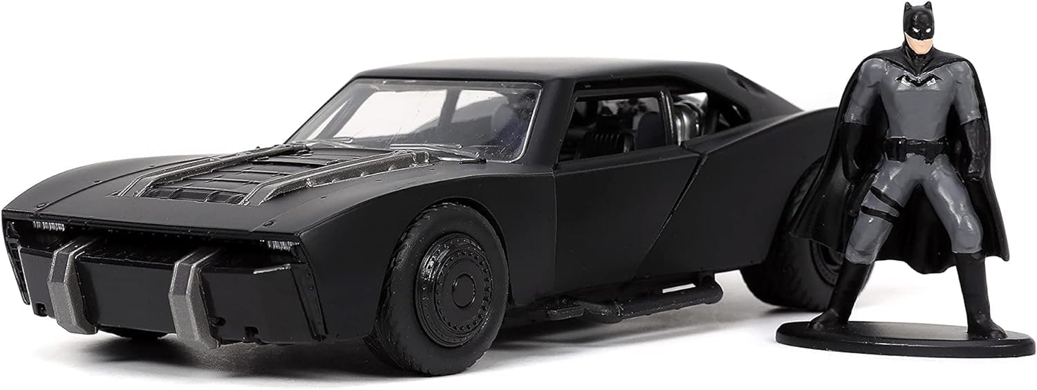 Jada Toys 253213008 The Batman Batmobile with Figure 1:32 in CDU, Black/White