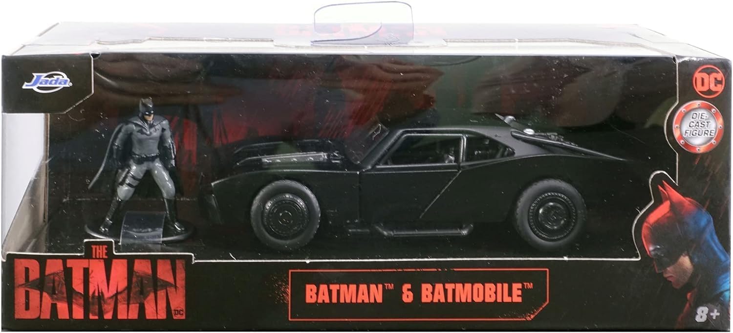Jada Toys 253213008 The Batman Batmobile with Figure 1:32 in CDU, Black/White