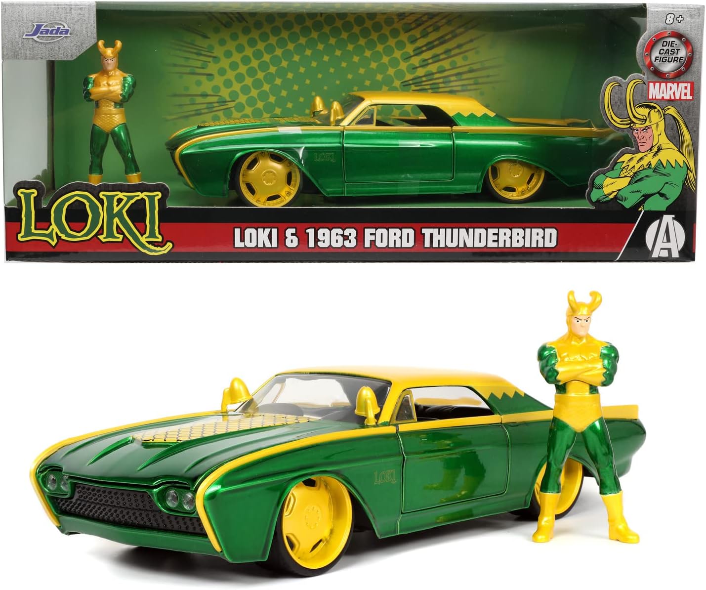 Jada MARVEL LOKI 1963 FORD THUNDERBIRD 1:24 WITH FIGURE