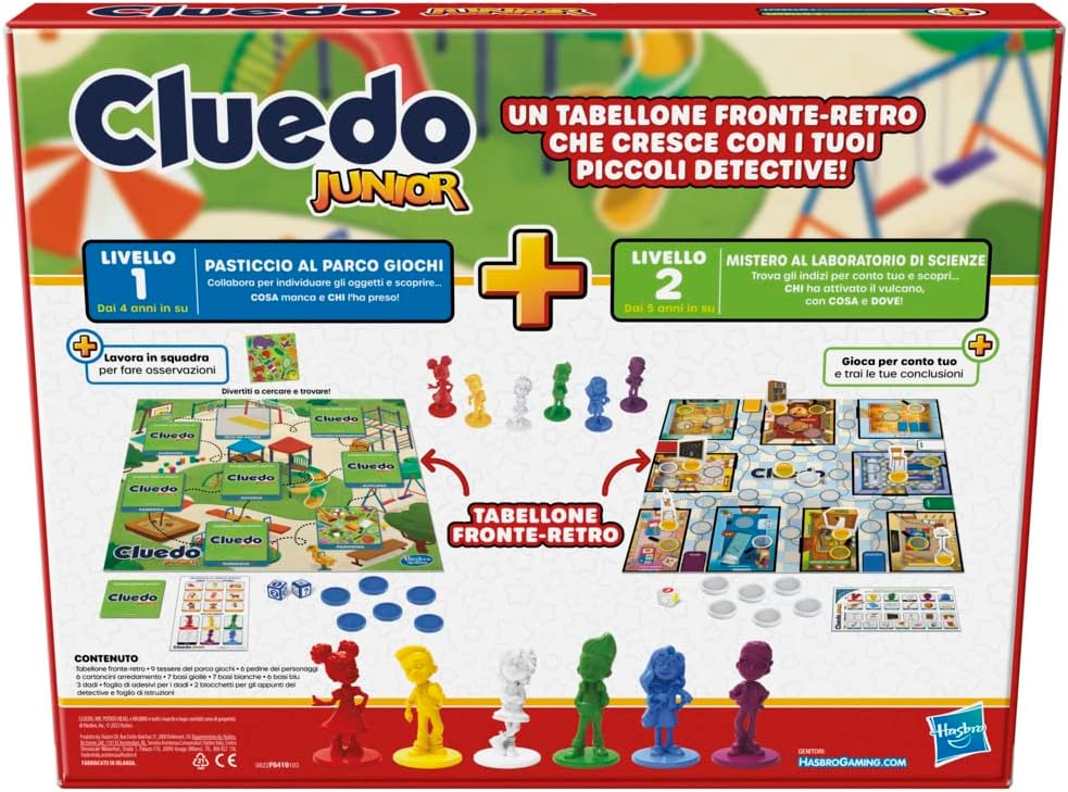 Hasbro Gaming Cluedo Junior, Gioco da Tavolo 2 in 1 con Tabellone Fronte-Retro, Gioco di Investigazione per Bambini e Bambine dai 4 Anni in Su per 2-6 Giocatori