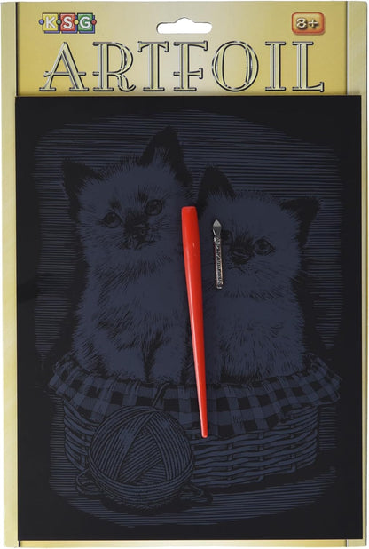 Mammut Spiel & Geschenk 0602 Gold-Kätzchen, ca. 25,5 x 20,4 cm Artfoil-Cat, Animal Design, Complete Set Picture, Knife and Instructions, Scraper, Glossy, Scratching Kit for Children Aged 8 Years