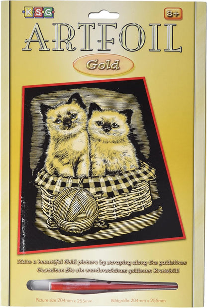 Mammut Spiel & Geschenk 0602 Gold-Kätzchen, ca. 25,5 x 20,4 cm Artfoil-Cat, Animal Design, Complete Set Picture, Knife and Instructions, Scraper, Glossy, Scratching Kit for Children Aged 8 Years