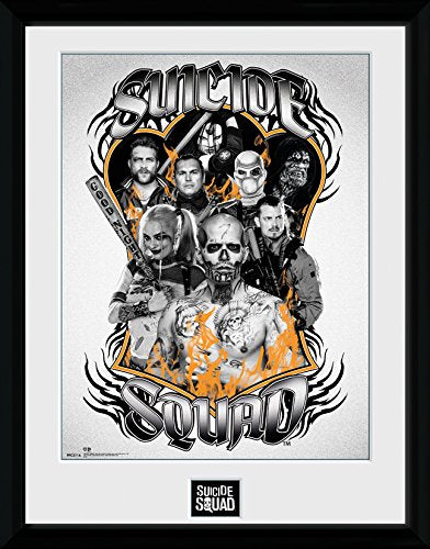 DC Comics Suicide Squad-Group Orange Flame Framed Photograph, Wood, Multi-Colour, 30 X 40 cm
