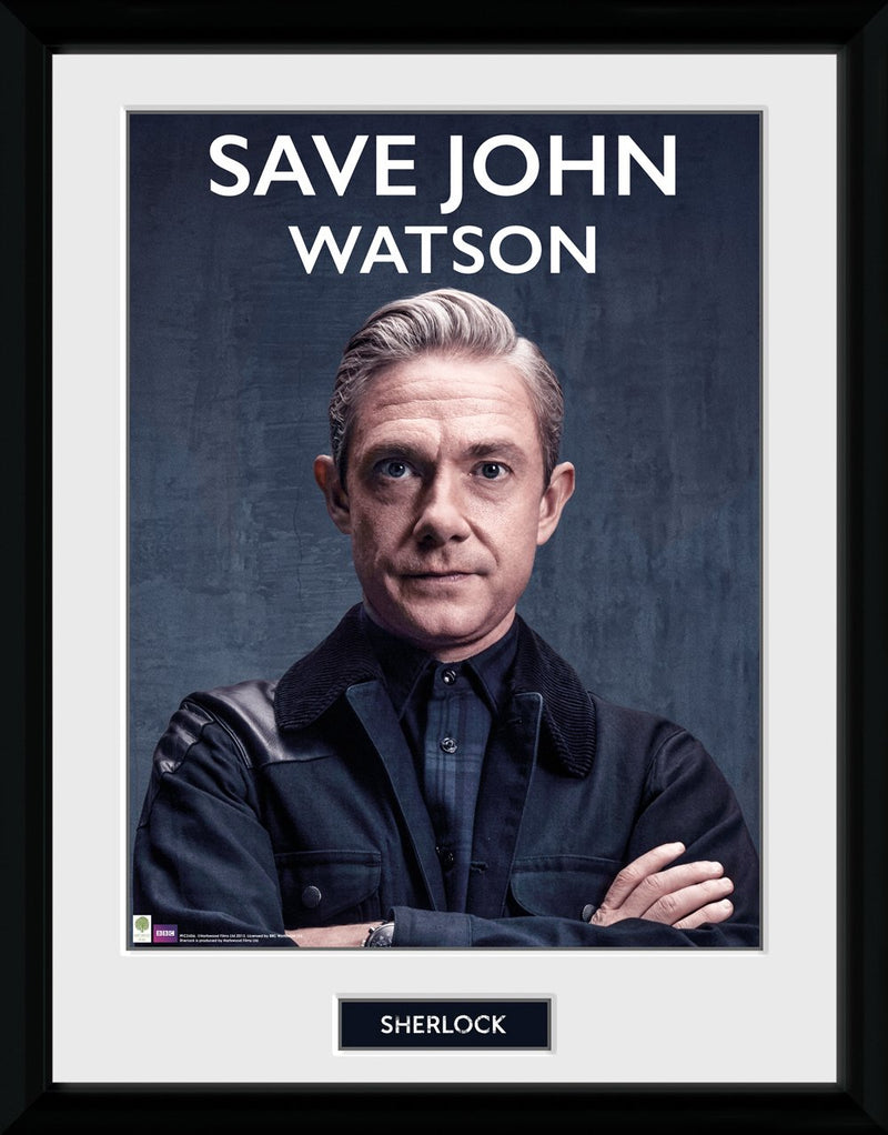 GB eye Sherlock Save John Watson Framed Print, Wood, Multi-Colour