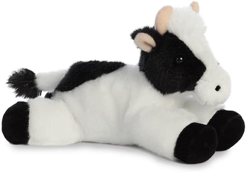 Aurora 8-inch Flopsie Cow,Black and White,Small