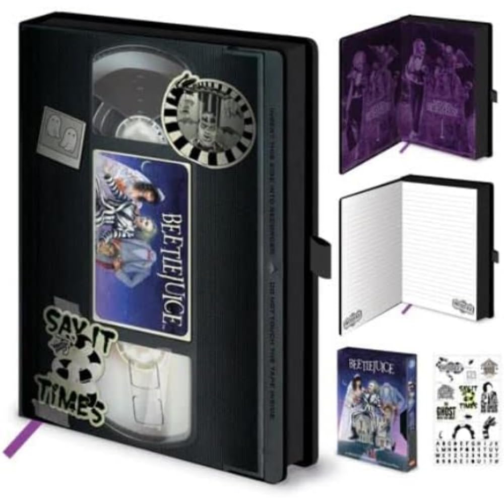 Pyramid International Beetlejuice Journal Notebook A5 (Retro Say It three Times VHS Design) Notepads A5 and Note Book in Presentation Gift Box, 240 Pages - Official Beetlejuice Merchandise