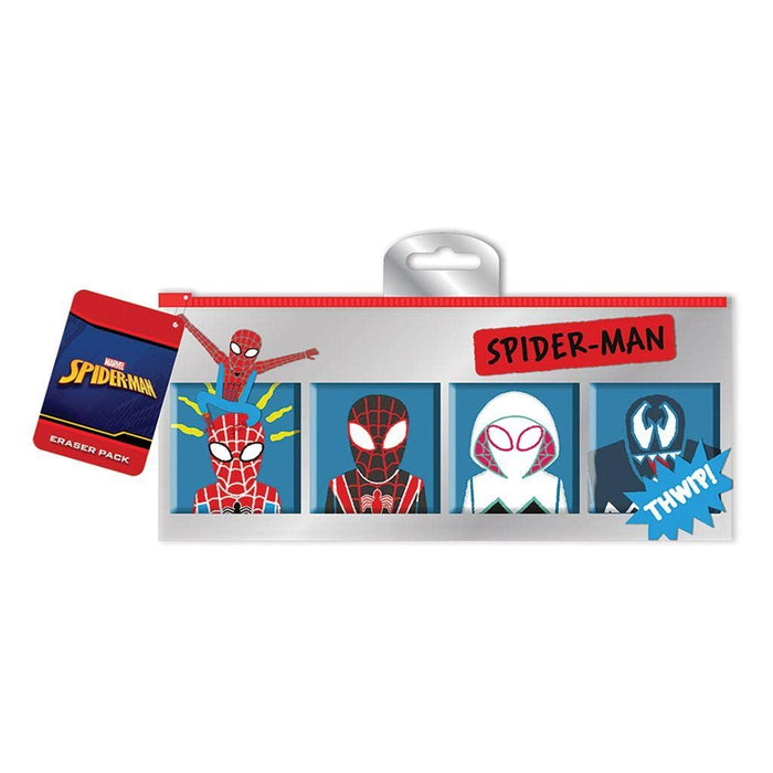 Spider-Man 4-Piece Eraser Set (Sketch Design) Rubbers in Mini Stationery Set Case, Marvel Gifts for Party Bags - Official Merchandise