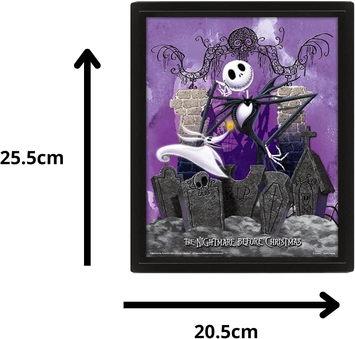 Pyramid International Disney The Nightmare Before Christmas Poster in 3D (Jack Skellington Graveyard Design) Lenticular Poster in Box Frame 25cm x 20cm x 1.5cm - Official Merchandise