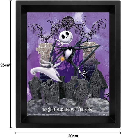 Pyramid International Disney The Nightmare Before Christmas Poster in 3D (Jack Skellington Graveyard Design) Lenticular Poster in Box Frame 25cm x 20cm x 1.5cm - Official Merchandise