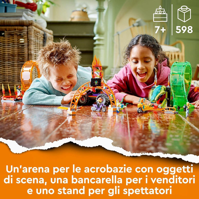 LEGO 60339 City Stuntz Double Loop Stunt Arena, Monster Truck Playset with 2 Toy Motorbikes, Ramp and Minifigures, for Kids Aged 7 Plus Standard packaging