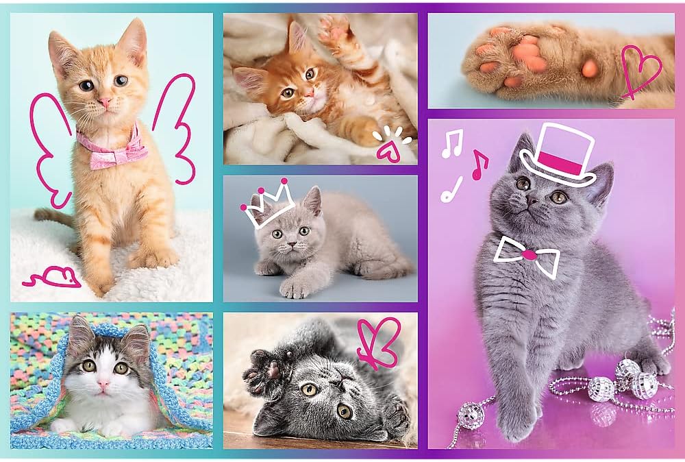 Trefl Colores con Animales, Gatos, Collage, Entretenimiento Creativo, Diversión para Niños a Partir de 4 años Puzzle, Gatitos Monos (17373
