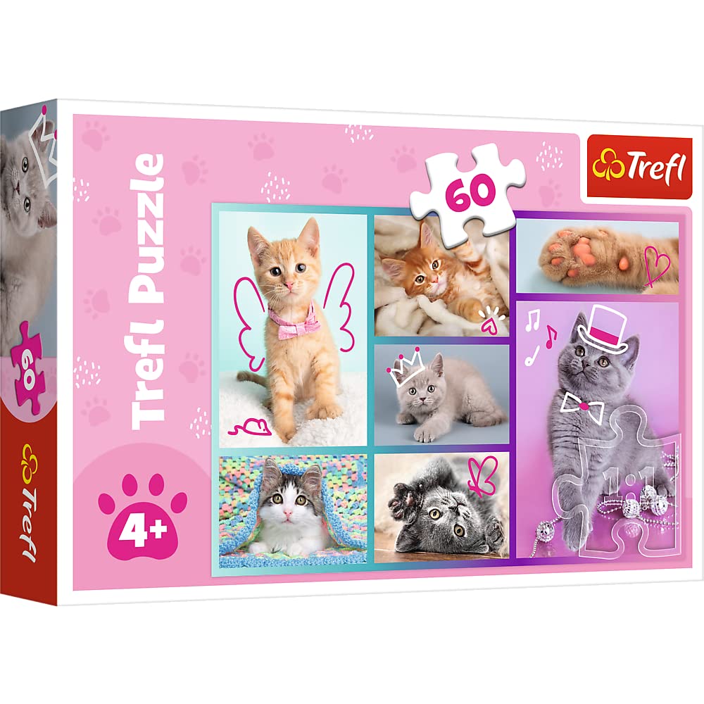 Trefl Colores con Animales, Gatos, Collage, Entretenimiento Creativo, Diversión para Niños a Partir de 4 años Puzzle, Gatitos Monos (17373