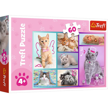 Trefl Colores con Animales, Gatos, Collage, Entretenimiento Creativo, Diversión para Niños a Partir de 4 años Puzzle, Gatitos Monos (17373