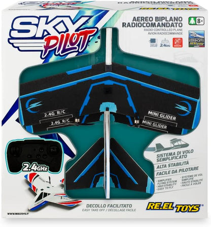 RE-EL TOYS 0439 SKY PILOT 2.4GHz Radio-Controlled Aircraft with Lights and Landing Gear. Made from Durable EVA Material, Nero/Blu