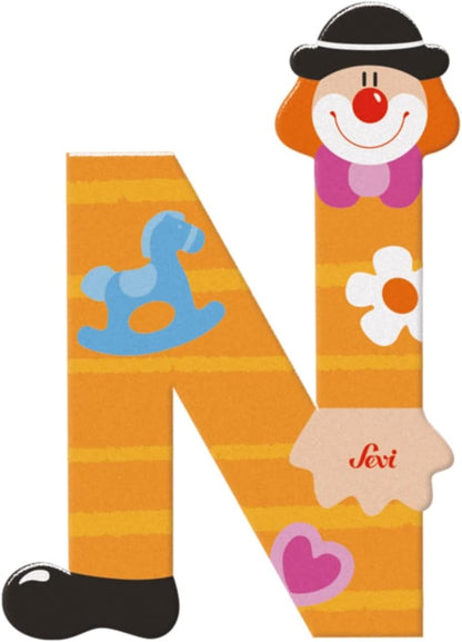 Sevi 81750 N Approx. 10 cm Door Room, ABC Wooden Educational Toy for Children from 3 Years Old Letter Clowns Assorted Orange/Green, Multicoloured, ca. 10 x 7,5 cm