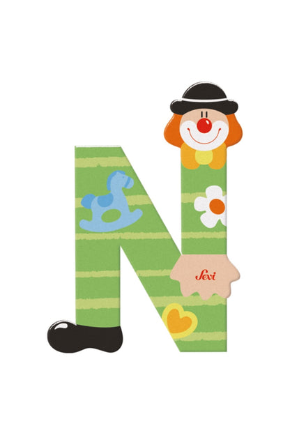 Sevi 81750 N Approx. 10 cm Door Room, ABC Wooden Educational Toy for Children from 3 Years Old Letter Clowns Assorted Orange/Green, Multicoloured, ca. 10 x 7,5 cm