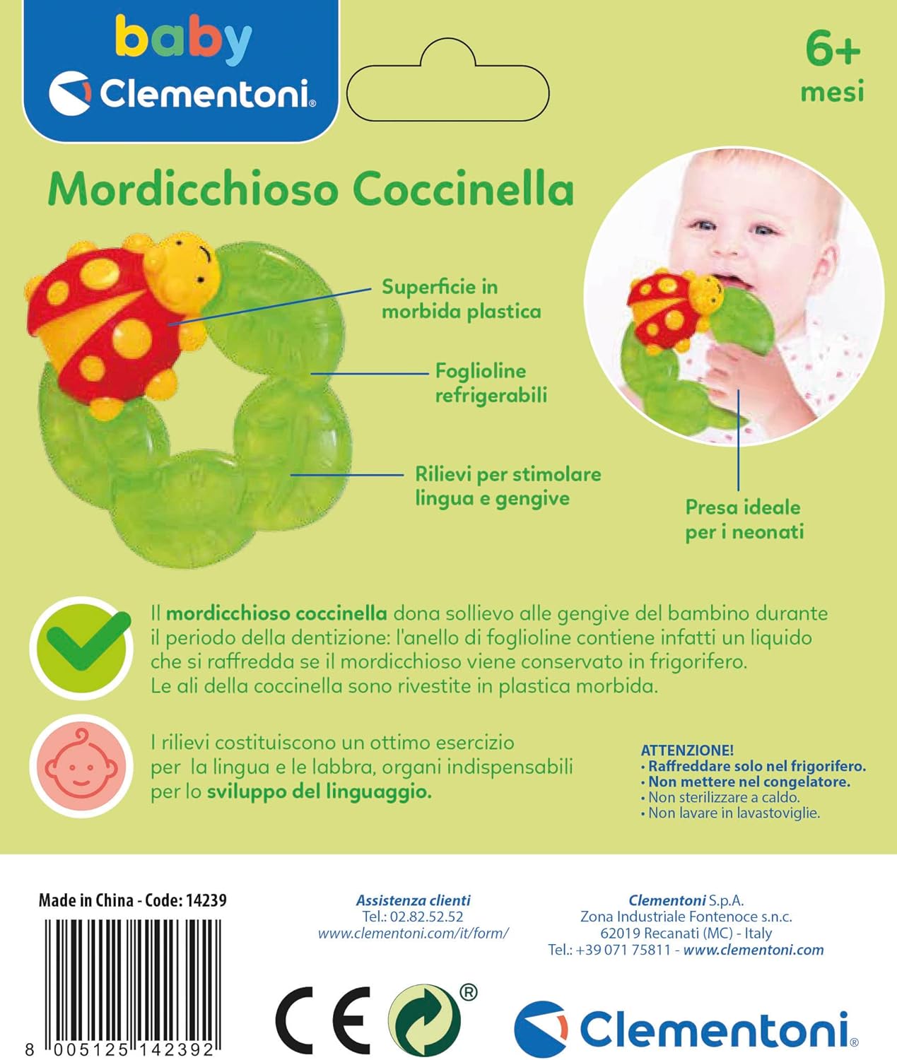 Clementoni 14239 Mordicchioso Ladybug Tinkerbell Rattle Early Childhood Toy 135, Multi-Coloured