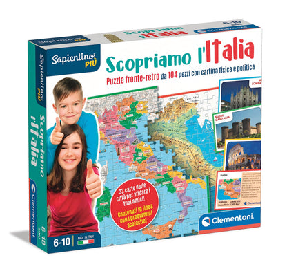 Clementoni 16594 Sapientino Più-Discover Smart-Puzzle Map Physics and Politics Educational 6 Years, Geography Game Children, Made in Italy, English