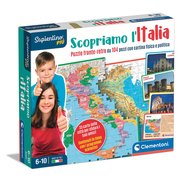 Clementoni 16594 Sapientino Più-Discover Smart-Puzzle Map Physics and Politics Educational 6 Years, Geography Game Children, Made in Italy, English