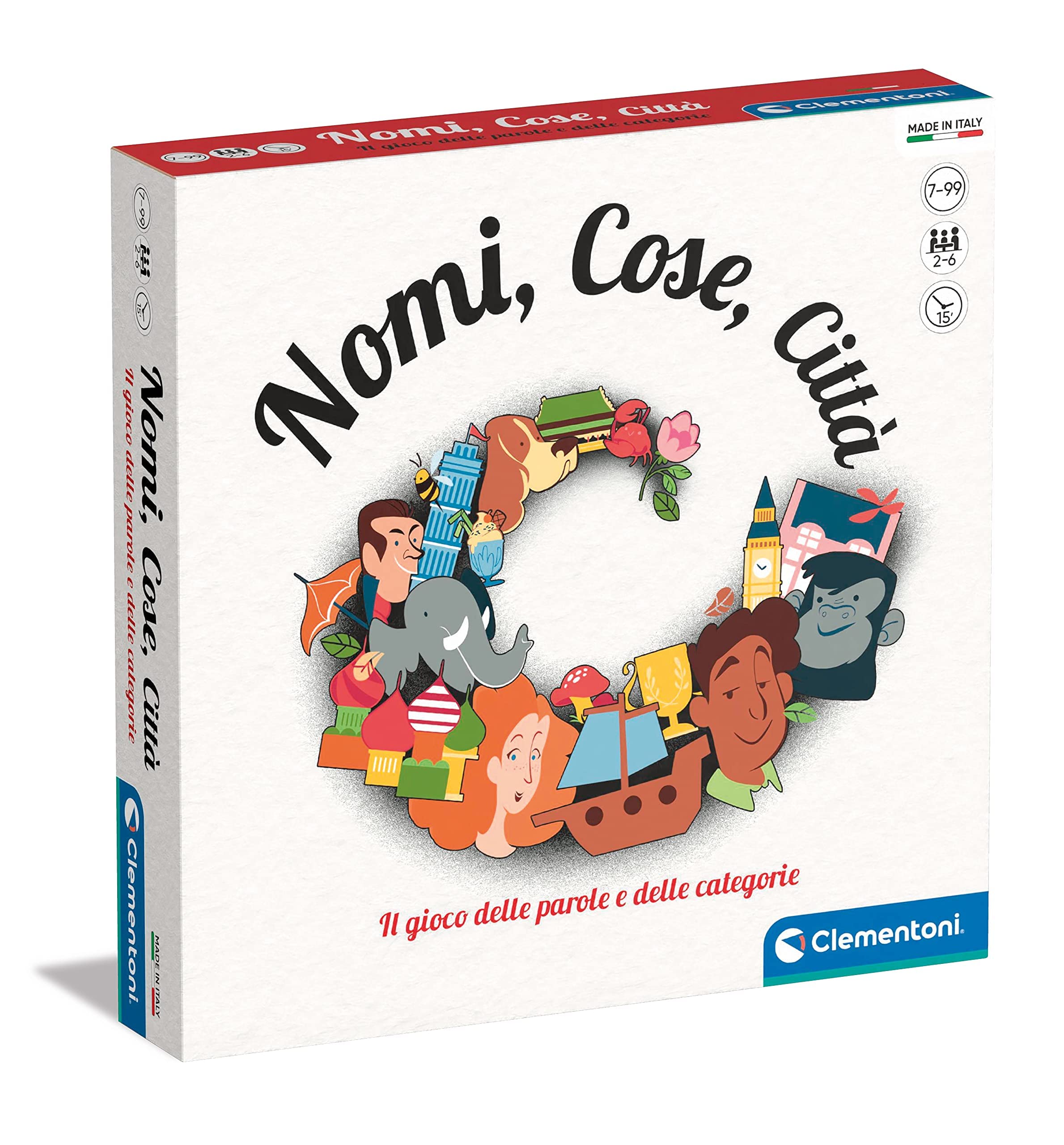 Clementoni - Nomi Cose e Città, Gioco da Tavolo con 29 Carte Categoria, per Bambini 7+ Anni e Tutta la Famiglia, 2-6 Giocatori, Idea Regalo Made in Italy, Lingua Italiana, 16634