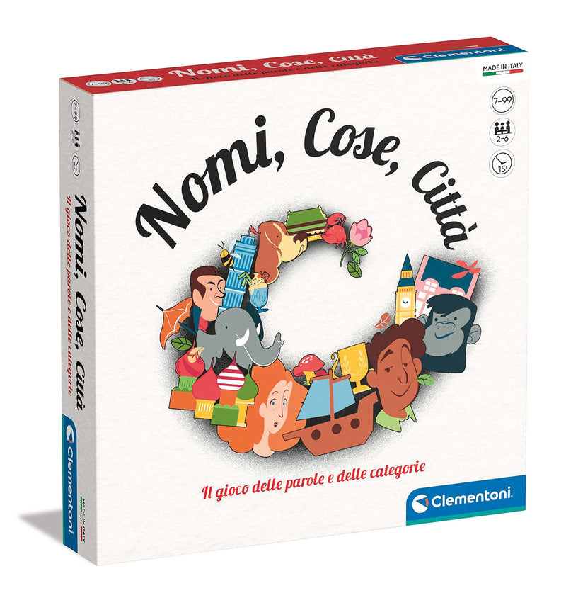 Clementoni - Nomi Cose e Città, Gioco da Tavolo con 29 Carte Categoria, per Bambini 7+ Anni e Tutta la Famiglia, 2-6 Giocatori, Idea Regalo Made in Italy, Lingua Italiana, 16634