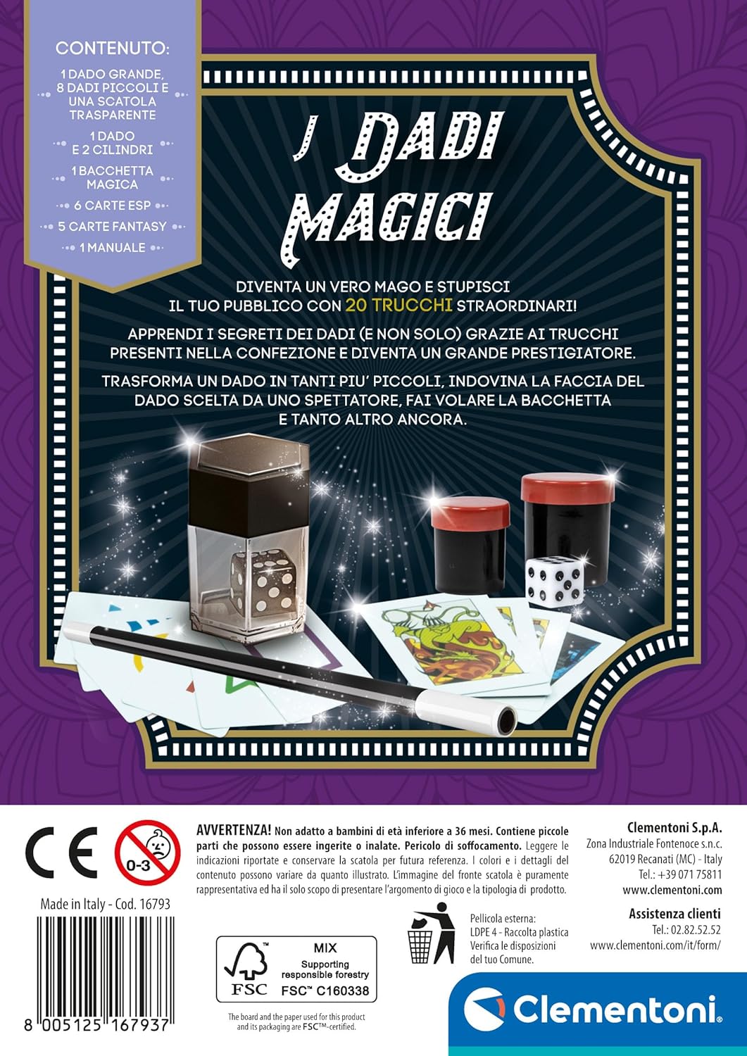 Clementoni- Dadi Bambini 6 Anni, Magia, Gioco da Tavolo, Trucchi Magici, Giochi di Prestigio, Made in Italy, Colore Italiano, 16793
