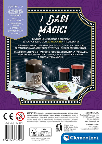 Clementoni- Dadi Bambini 6 Anni, Magia, Gioco da Tavolo, Trucchi Magici, Giochi di Prestigio, Made in Italy, Colore Italiano, 16793