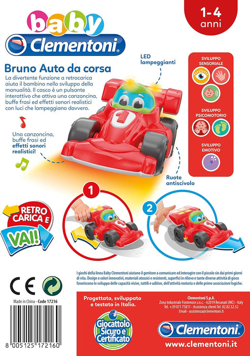 Clementoni 17216 Baby Bruno Racing Car, 12-48 Months, Multicoloured Baby Bruno Racing Cars Single