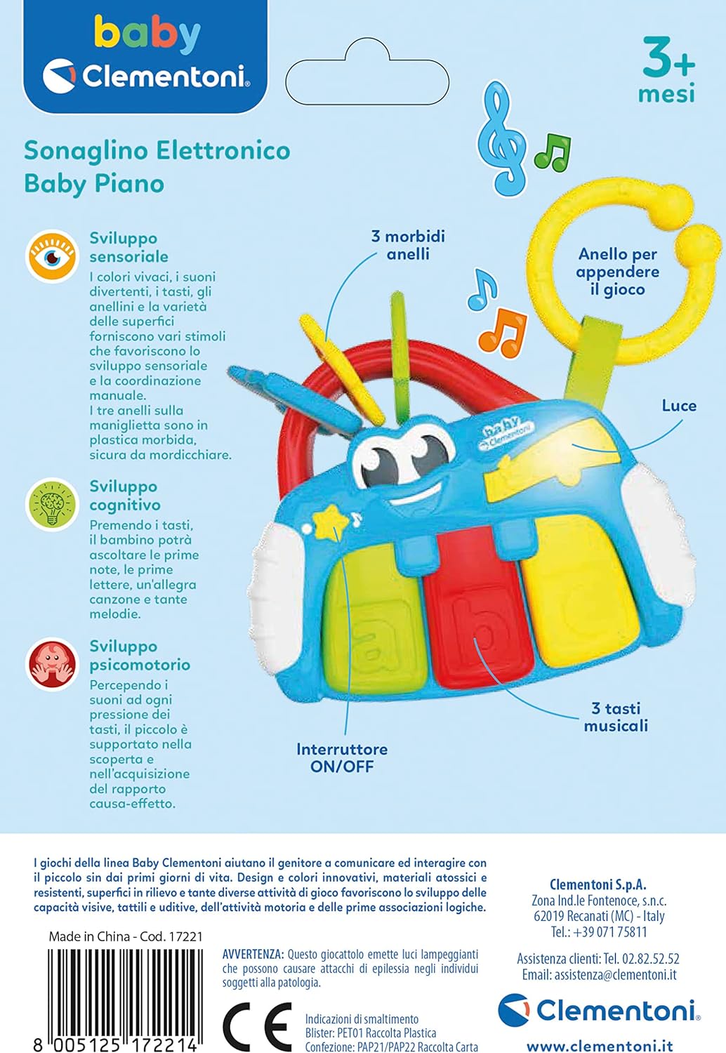 Clementoni 17221 Electronic Rattle Baby Pianola Toy