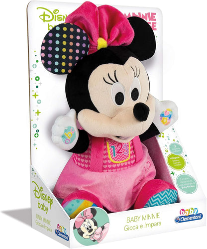 Clementoni Disney Baby Baby Minnie Play and Learn, Plush and Interactive Educational Game for Children 6+ Months, Sing Nursery Rhymes to Teach the Alphabet, Numbers and Colours, Italian Language